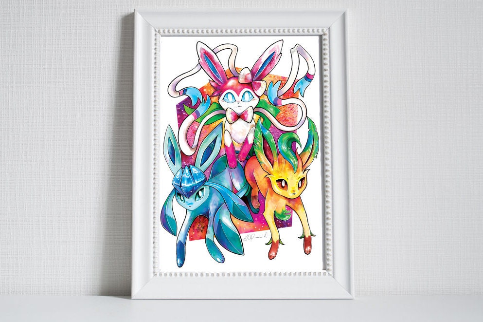 Eeveelutions Sylveon Glaceon und Leafeon Aquarell Druck Etsy
