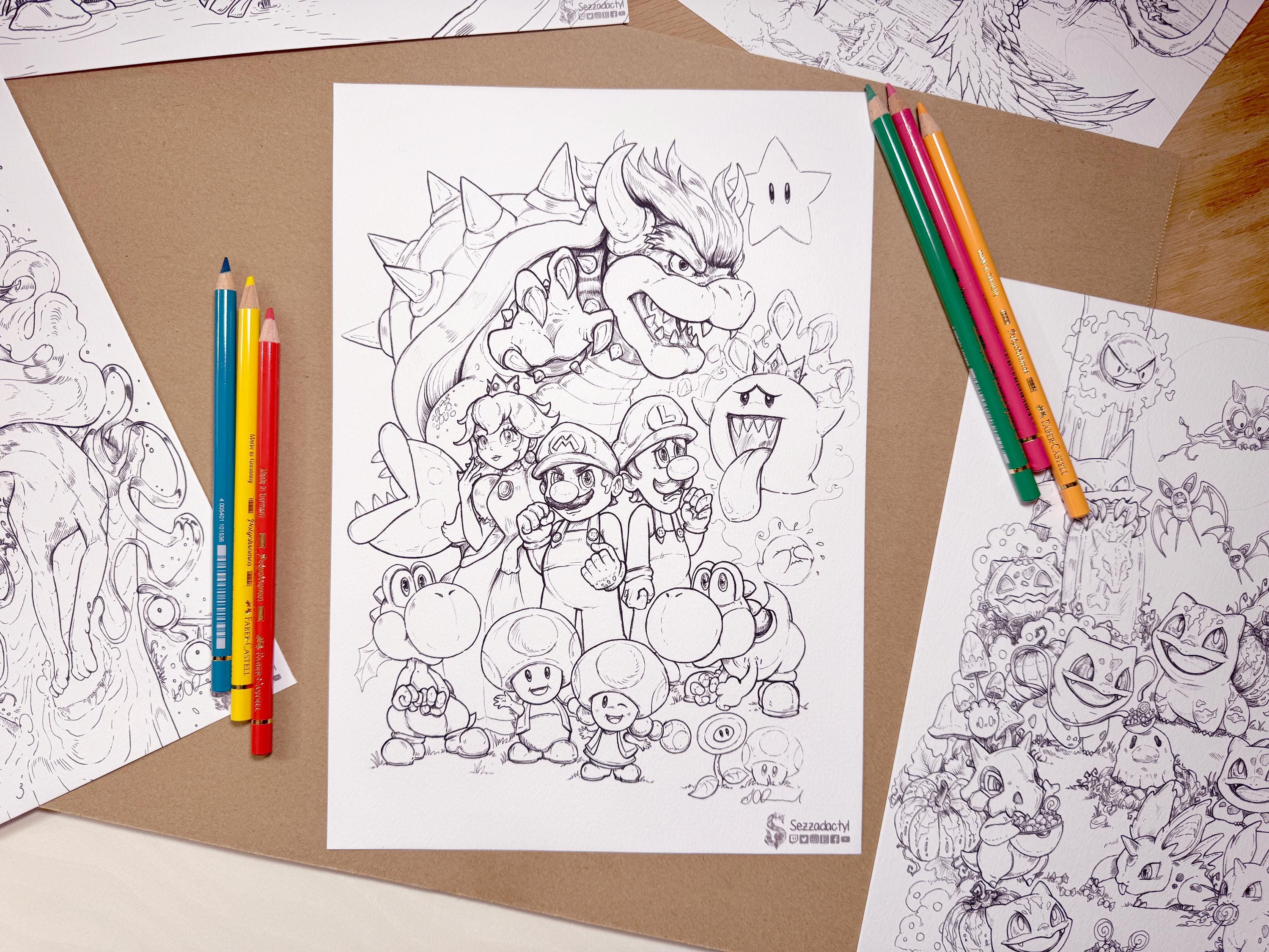 スーパーマリオ ぬりえ - ファンアート デジタルダウンロード - 子供 