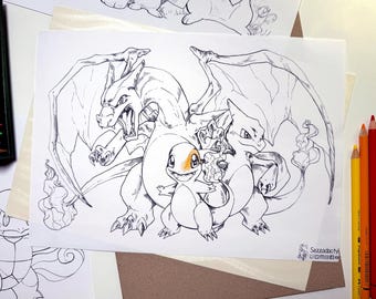 Fire Family Coloring Page: Detailed Hand Drawn Line Art (Instant Digital Download) - Colouring Sheet for Kids