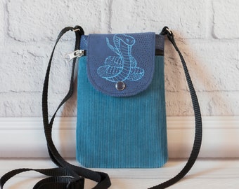 Snake Cell phone purse Crossbody, Small Iphone bag for Women, Faux Suede / Corduroy