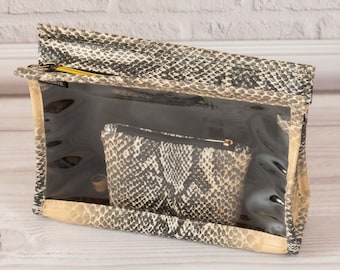 Clear Toiletry Bag and Coin Purse, Snake Artificial Leather Pouch