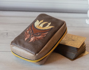 Brown Tarot Card Deck Holder with Zipper, Leatherette tarot bag