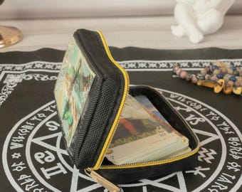 Black Tarot Card Zipper Bag, Waterproof Deck Holder