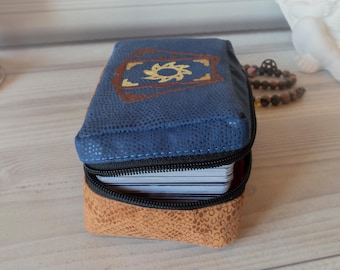 Zipper Tarot Card Deck Holder, Blue Brown Faux Suede Snake Fabric Case
