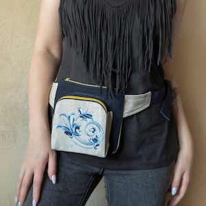 Linen Hip bag, Denim fanny pack for women, Designer waist purse