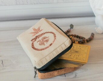 Beige & Brown Tarot Deck Bag with Zipper, Case for Tarot cards