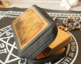 Black Tarot Card Deck Holder with Zipper, Waterproof Fabric
