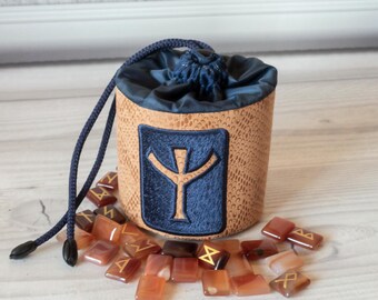 Cylindrical pouch bag for storage runes / crystals / dice, Great gift for a runologist