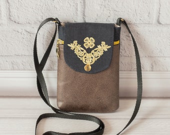Kleine Crossbody Handytasche für Frauen, Stoff IPhone Umhängetasche, Passport Reisetasche