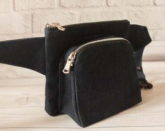 Denim Hip bag, Waist Fanny pack for women, Fabric belt purse