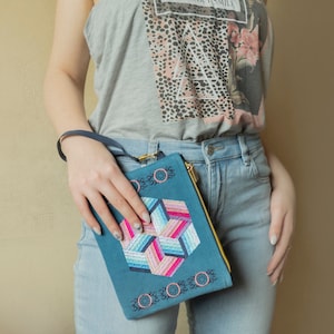 Bolso de teléfono celular Wristlet para mujeres, turquesa terciopelo tela bolsa de la cremallera iPhone