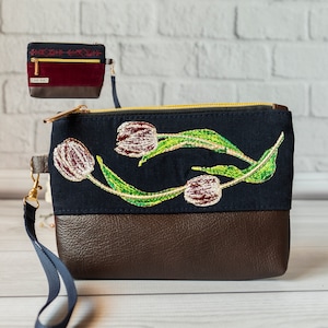 Pulsera de bolso de teléfono celular, cartera de la cremallera iPhone para las mujeres cuero / denim / Jacquard