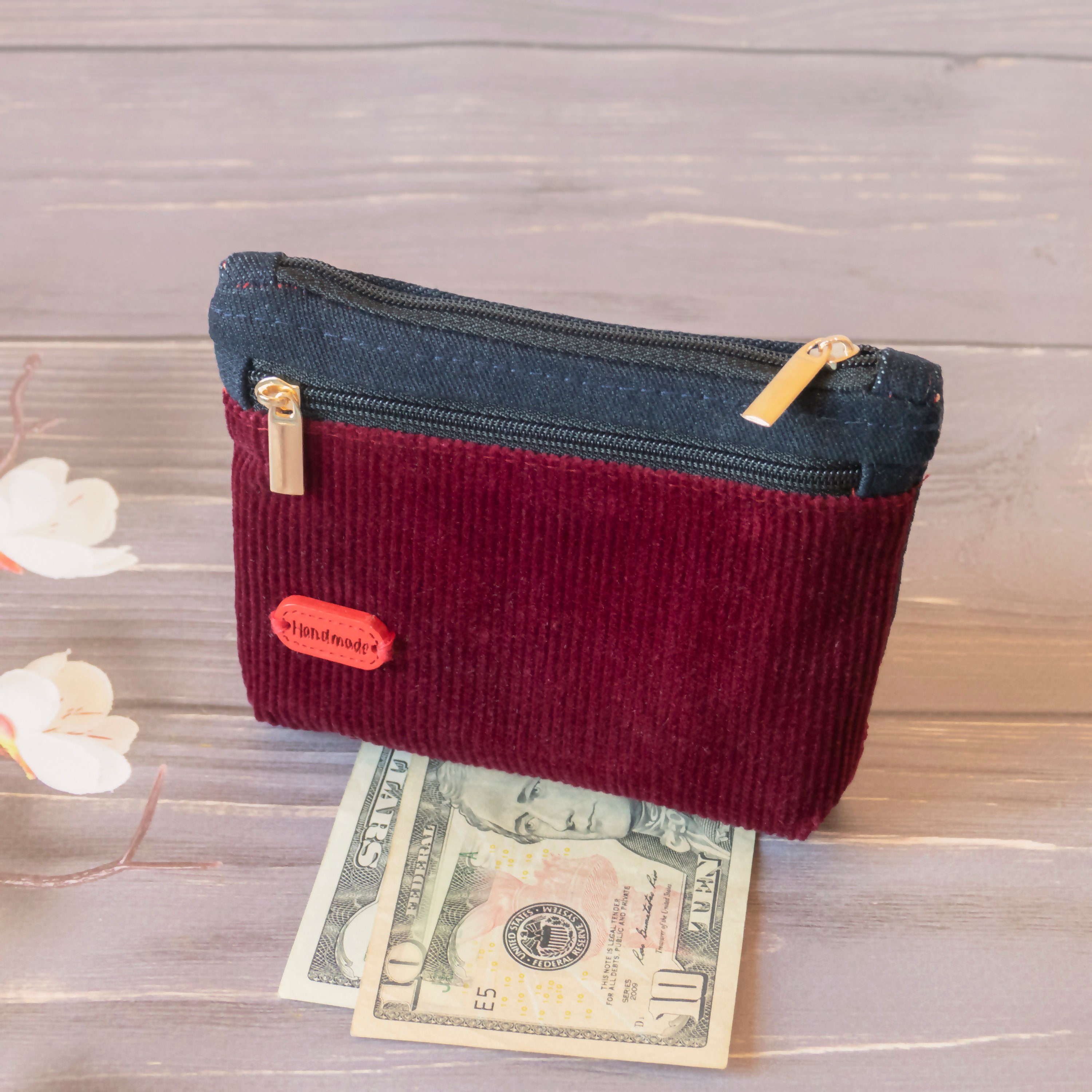 Velvet Coin Purse Small Change Pouch Two Zippers Etsy