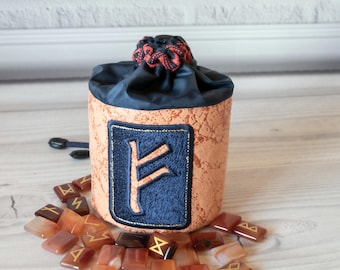 Pouch Bag for Runes, Crystals, Dice, Brown Cylindrical Runas box