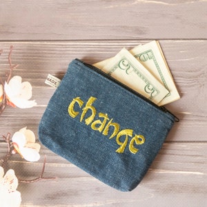 Zipper Coin purse, Small Denim Change Wallet