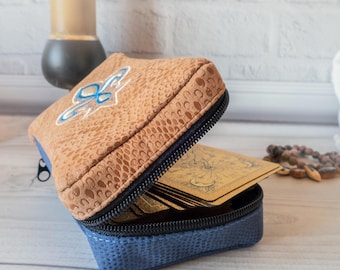 Brown & Blue Tarot Deck Bag with Zipper, Case for Tarot cards