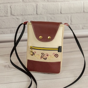 Bolso Bandolera Burdeos para Móvil de Mujer, Bolso Pequeño para Smartphone con tres compartimentos y Bandolera