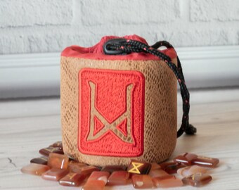 Red Runes Bag: Brown Snake Print Drawstring Pouch