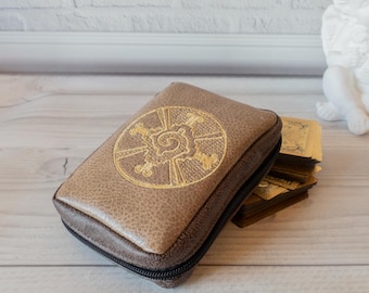 Brown Tarot Card Deck Holder with Zipper, Leatherette tarot bag