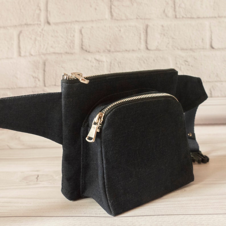 Denim Hip bag, Waist Fanny pack for women, Fabric belt purse image 1