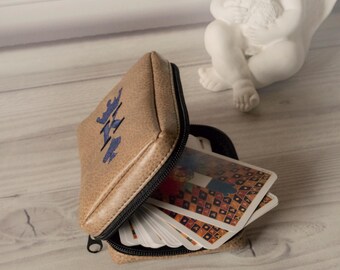 Zippered Oracle Tarot Card Deck Holder: Brown Leatherette Case for Small Decks