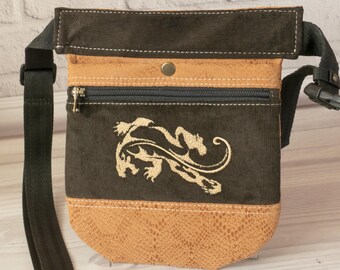 Brown Faux Suede Fanny Pack, Snake Print Hip Bag