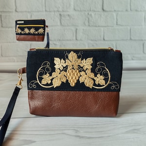 Monedero de teléfono celular para las mujeres, cartera de la cremallera iPhone cuero / denim
