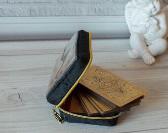 Waterproof Tarot Deck Case Holder, Black Zipper Pouch, Polyester Jacquard Fabric