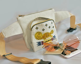 Ethnic Fanny pack, Linen Waist bag, Designer Hip purse, Festival Pocket belt