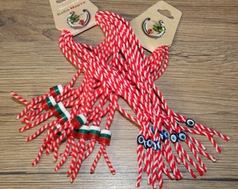 Handmade Martenitsa Bracelet Set, Bulgarian Red White Wool, Baba Marta, Martisor