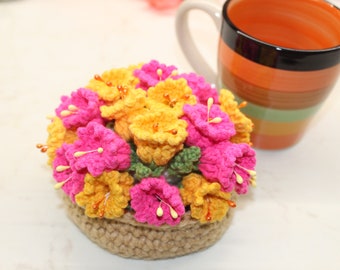 Crochet flower coasters, 2, 3 or 4 pieces in a set plus a basket. Perfect for gifting to friends, a gift for any occasion, Handmade decor