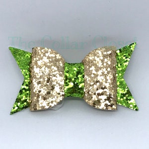 Gold and Green Glitter Fun Collar Bow