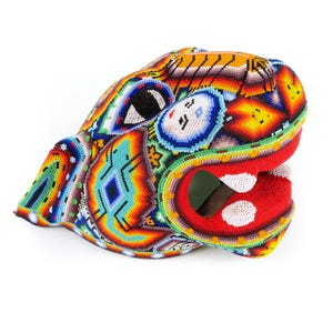 Large Huichol Beaded Jaguar Head Wixarika Folk Art