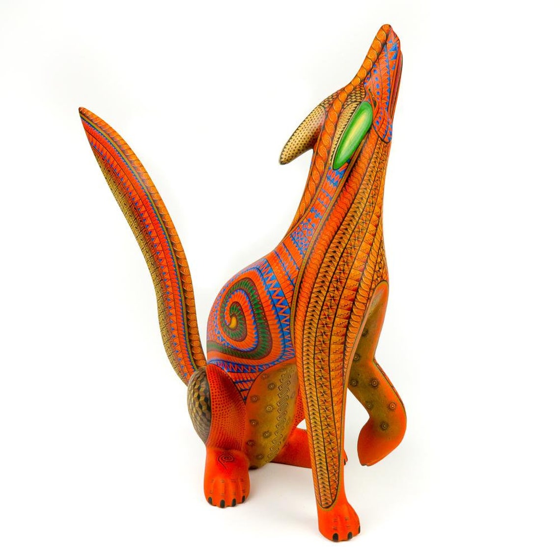 Orange Howling Coyote Oaxacan Alebrije Wood Carving Nestor | Etsy