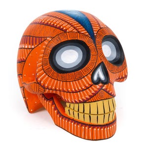 Day of The Dead Skull (Orange) - Oaxacan Alebrije Wood Carving