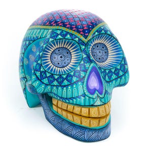 Day of The Dead Skull (Turquoise) - Oaxacan Alebrije Wood Carving