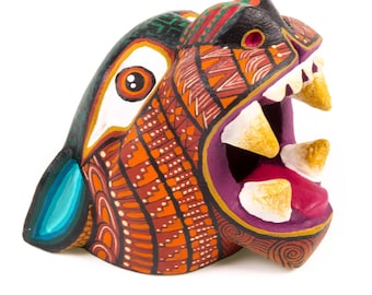 Small Jaguar Head (Brown) - Oaxacan Alebrije Wood Carving