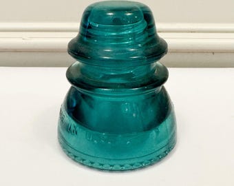 Hemingway No 42 Glass Insulator Vintage Antique, Aqua Blue, 4-inch