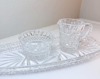 Lausitzer Crystal Tray Pinwheel Clear Handcut 24%- Creamer And Sugar- READ