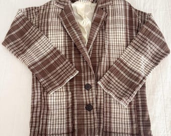Vintage Women's Blazer Lorch Size 8 Brown And White Plaid