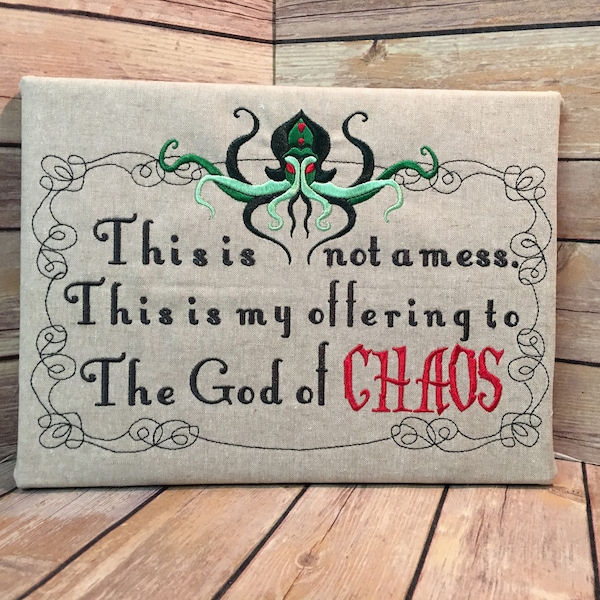 This is My Offering to The God of Chaos Wall Art - Embroidered Banner on Canvas - Made to Order
