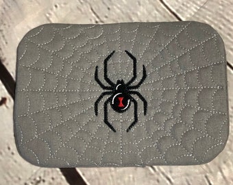 Black Widow Spider and Web Mug Rug, Coaster - Made to Order