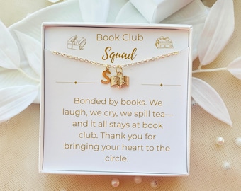 Book Club Necklace, Gold Plated, Personalized Initial Charm