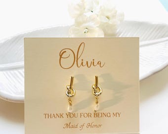 Bridesmaid gift for wedding day, Bridesmaid Gift, Knot pearl Earrings, Bridesmaid Accessories,Personalized Gift for her,Wedding Proposal box