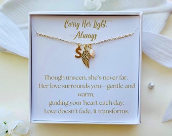 Collar de alas de ángel: regalo conmemorativo, recuerdo de perla dorada