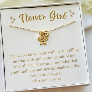 Personalized Flower Girl Necklace, Gold Initial, Wedding Gift