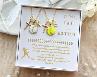 Faith Softball Necklace: Gold Christian Gift for Players