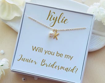 Junior Bridesmaid Proposal Necklace: Pearl Initial Jewelry Gift