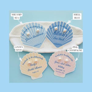 Cartão para dama de honra com tema de conchas: Brincos de pérola de água doce, lembrancinhas para despedida de solteira na praia, lembrancinha de casamento com tema litorâneo. imagem 4