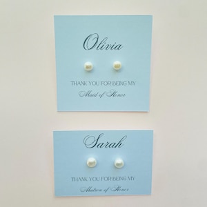 Boucles d'oreilles en perles pour demoiselle d'honneur | Coffret cadeau | Carte de demoiselle d'honneur personnalisée | Boucles d'oreilles en perles pour demoiselle d'honneur